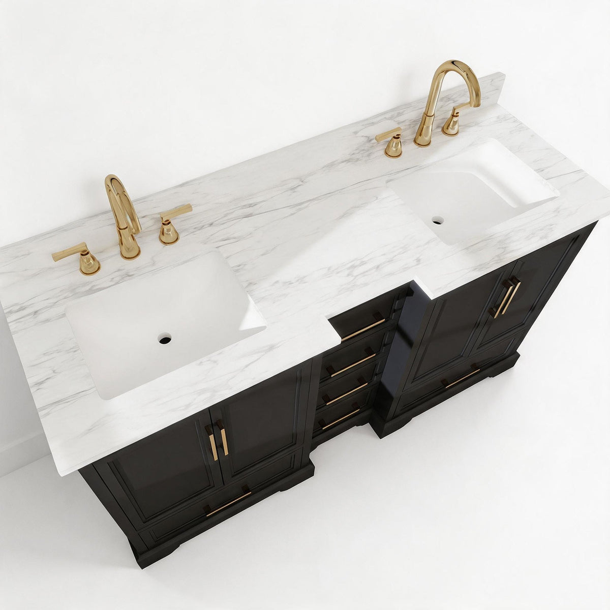 Nobilis 60" Double Sink Freestanding Bath Vanity with Stone Top, Solid Wood, Soft-Close, Assembled