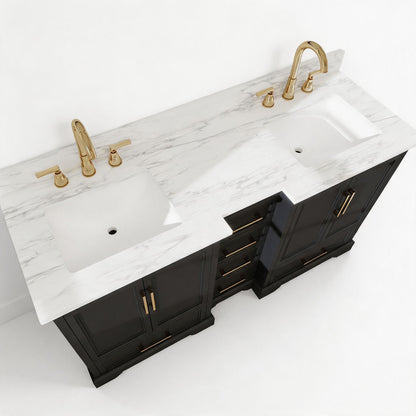 Nobilis 60" Double Sink Freestanding Bath Vanity with Stone Top, Solid Wood, Soft-Close, Assembled
