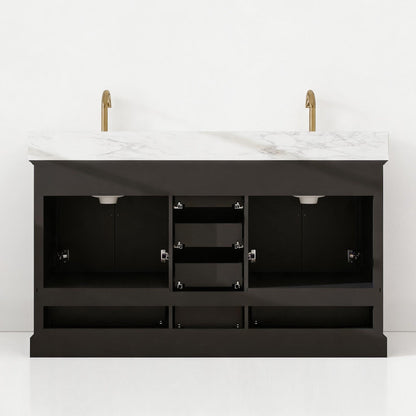 Nobilis 60" Double Sink Freestanding Bath Vanity with Stone Top, Solid Wood, Soft-Close, Assembled