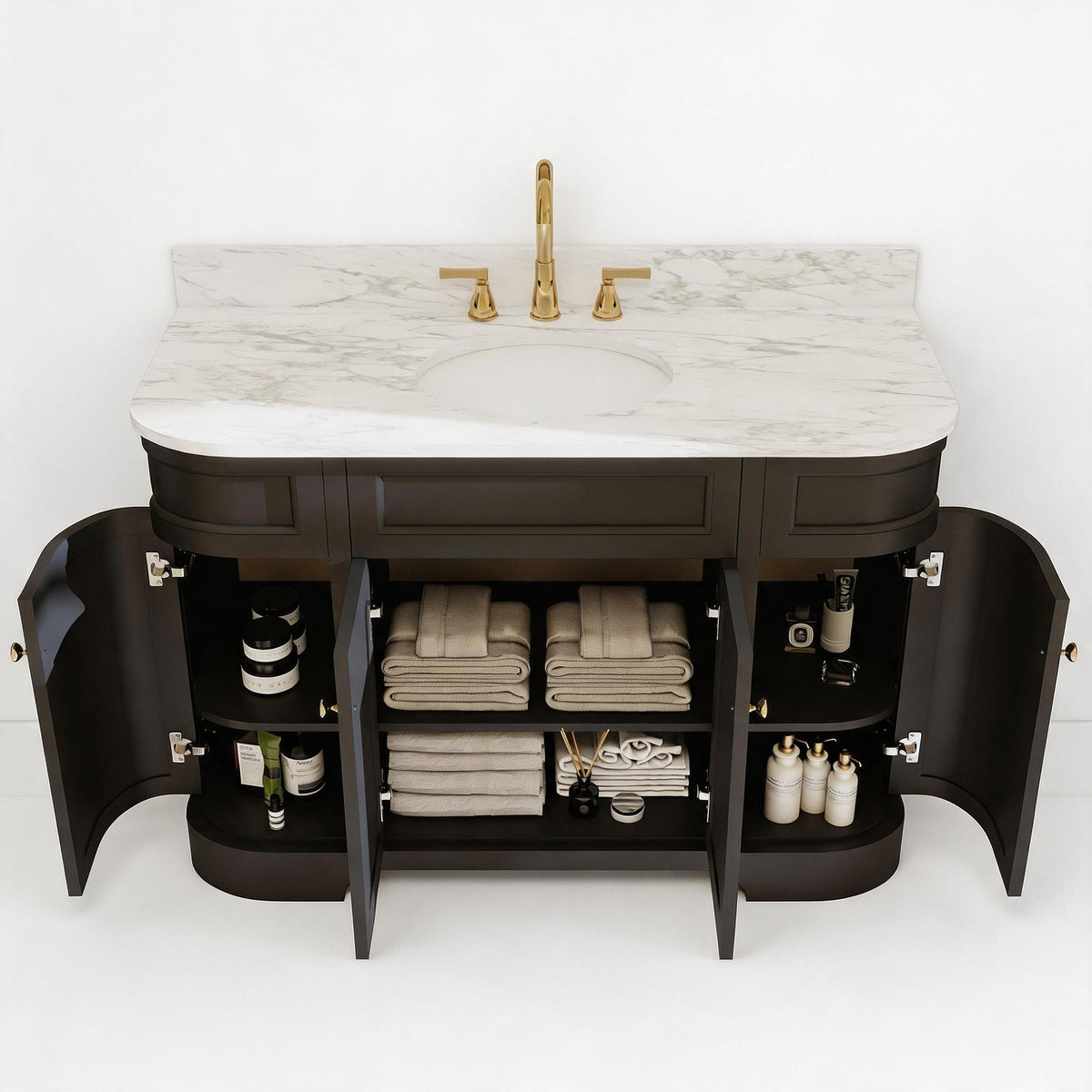 Opuluxe 48" Single Sink Freestanding Bath Vanity with Stone Top, Solid Wood, Soft-Close, Assembled