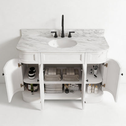Opuluxe 48" Single Sink Freestanding Bath Vanity with Stone Top, Solid Wood, Soft-Close, Assembled