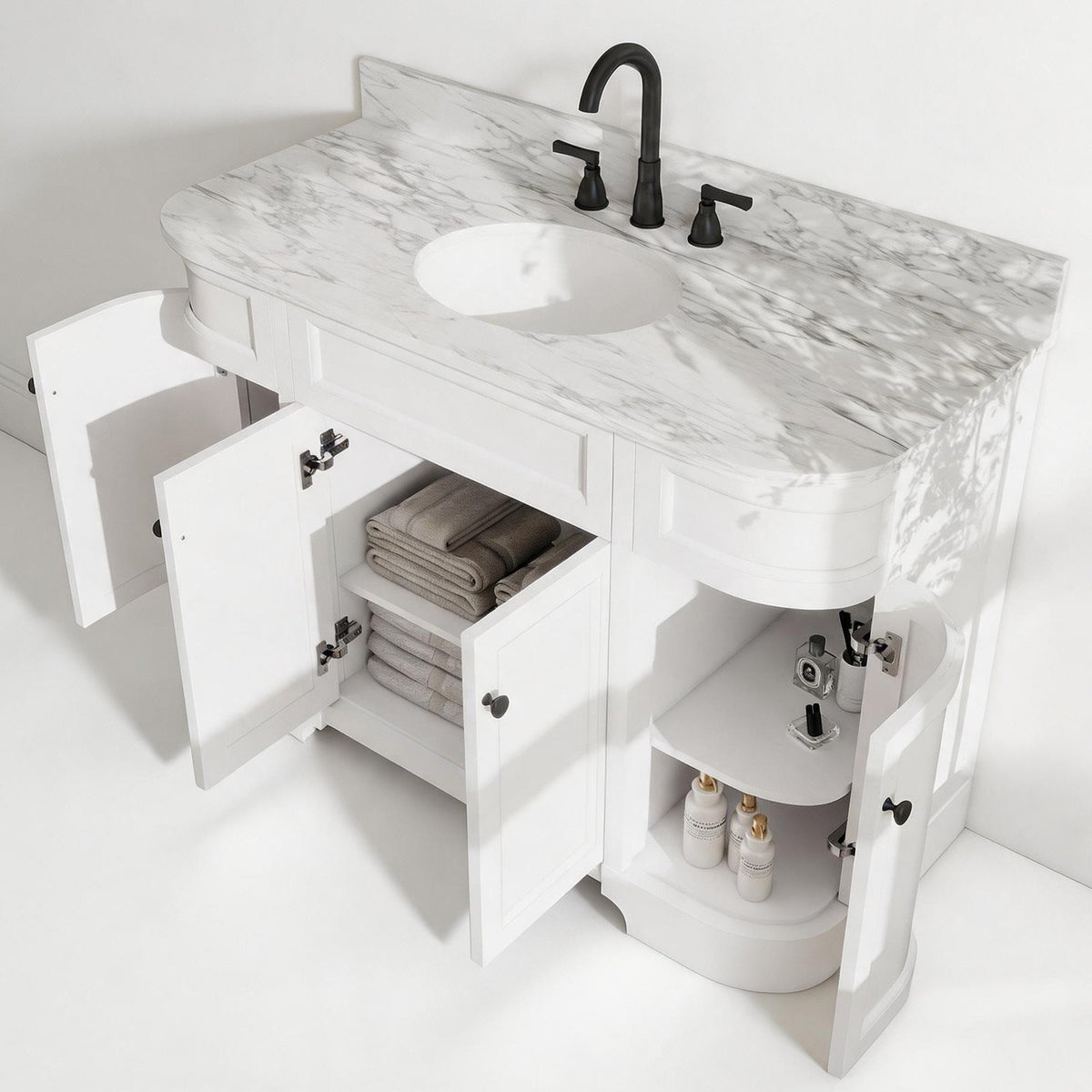 Opuluxe 48" Single Sink Freestanding Bath Vanity with Stone Top, Solid Wood, Soft-Close, Assembled