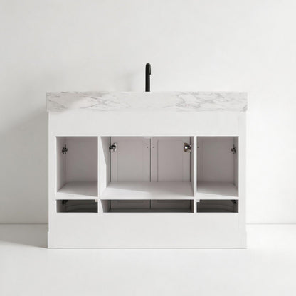 Opuluxe 48" Single Sink Freestanding Bath Vanity with Stone Top, Solid Wood, Soft-Close, Assembled