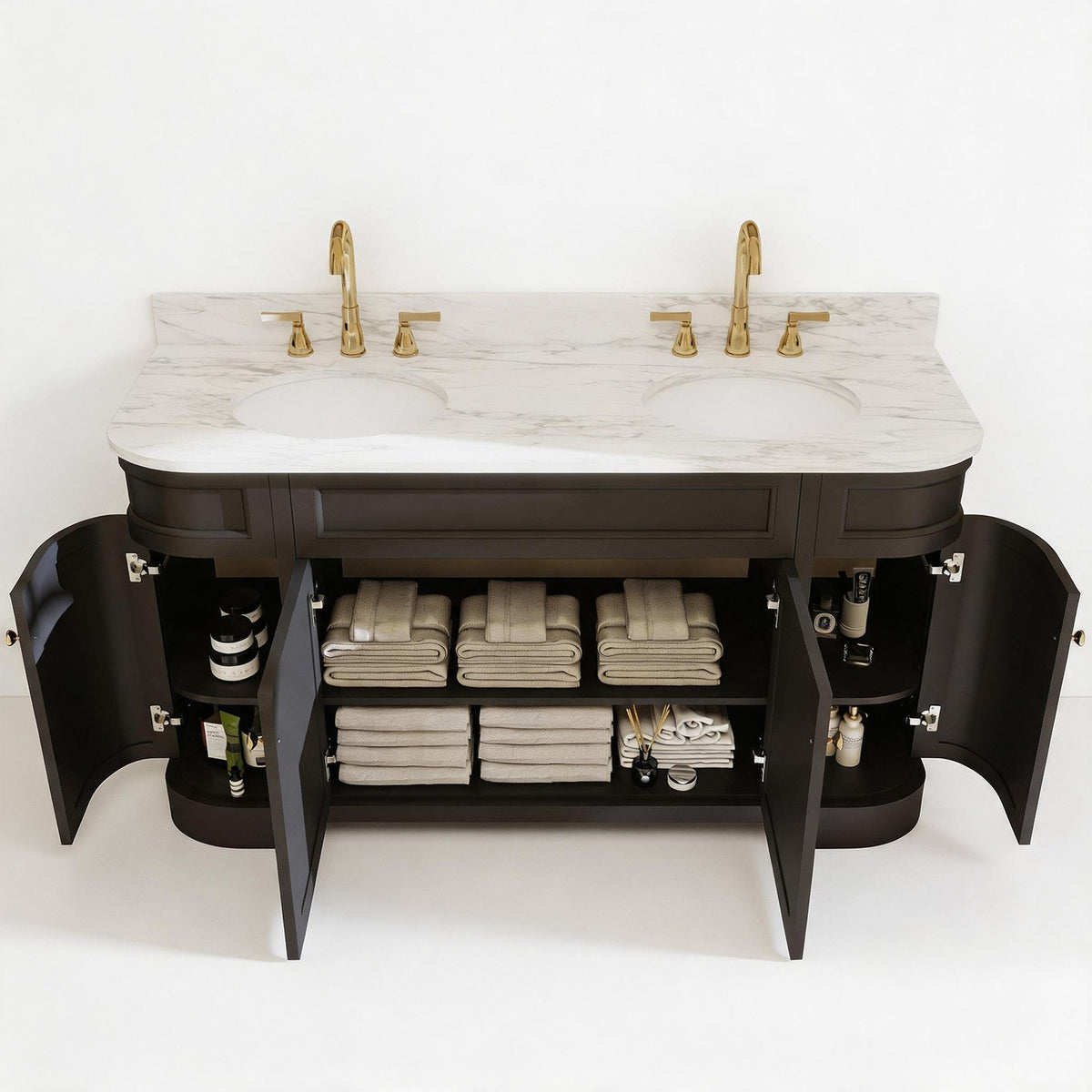 Opuluxe 60" Double Sink Freestanding Bath Vanity with Stone Top, Solid Wood, Soft-Close, Assembled
