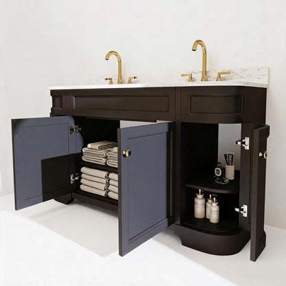 Opuluxe 60" Double Sink Freestanding Bath Vanity with Stone Top, Solid Wood, Soft-Close, Assembled