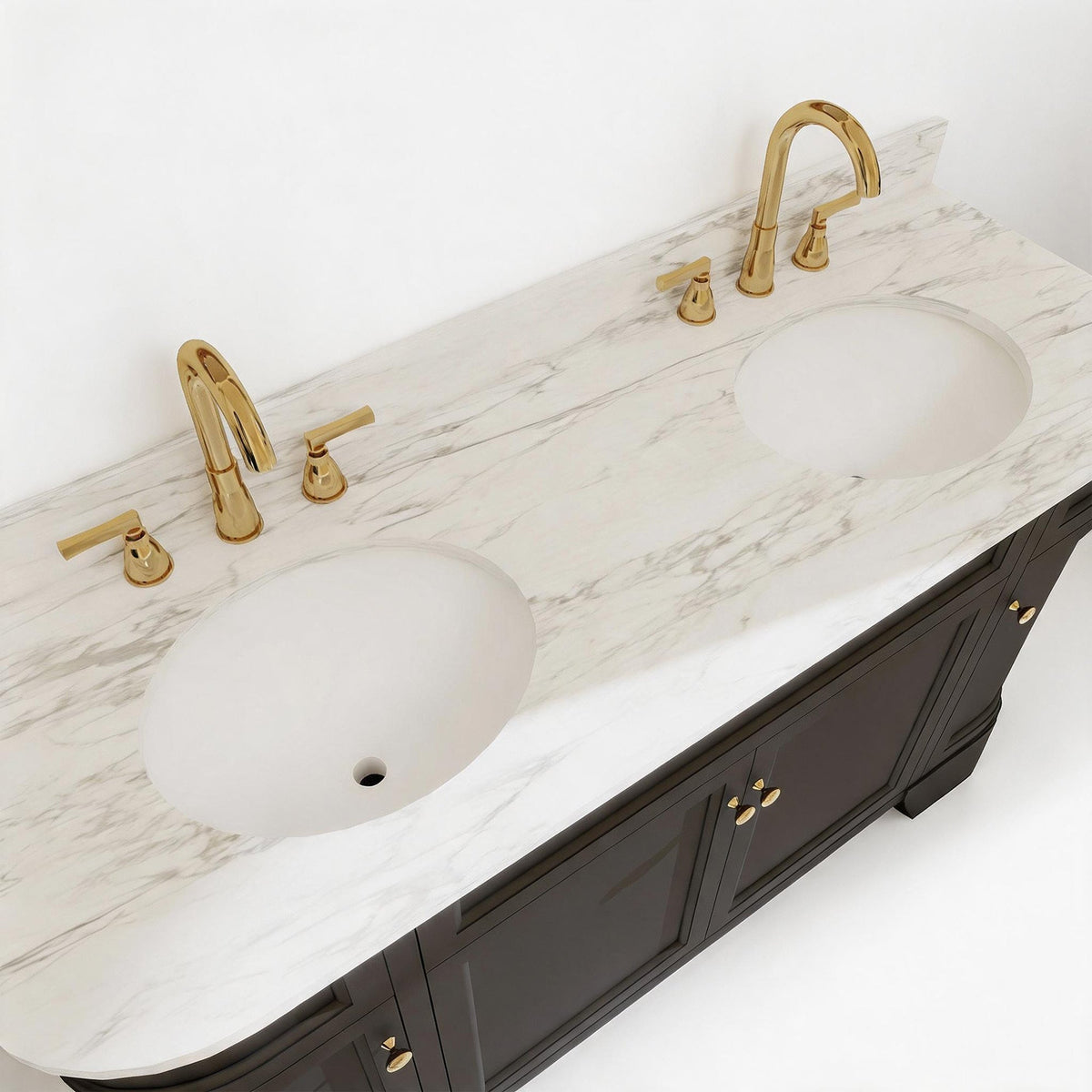 Opuluxe 60" Double Sink Freestanding Bath Vanity with Stone Top, Solid Wood, Soft-Close, Assembled