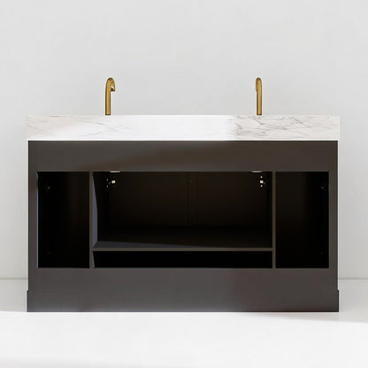 Opuluxe 60" Double Sink Freestanding Bath Vanity with Stone Top, Solid Wood, Soft-Close, Assembled