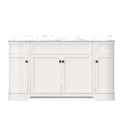 Opuluxe 60" Double Sink Freestanding Bath Vanity with Stone Top, Solid Wood, Soft-Close, Assembled