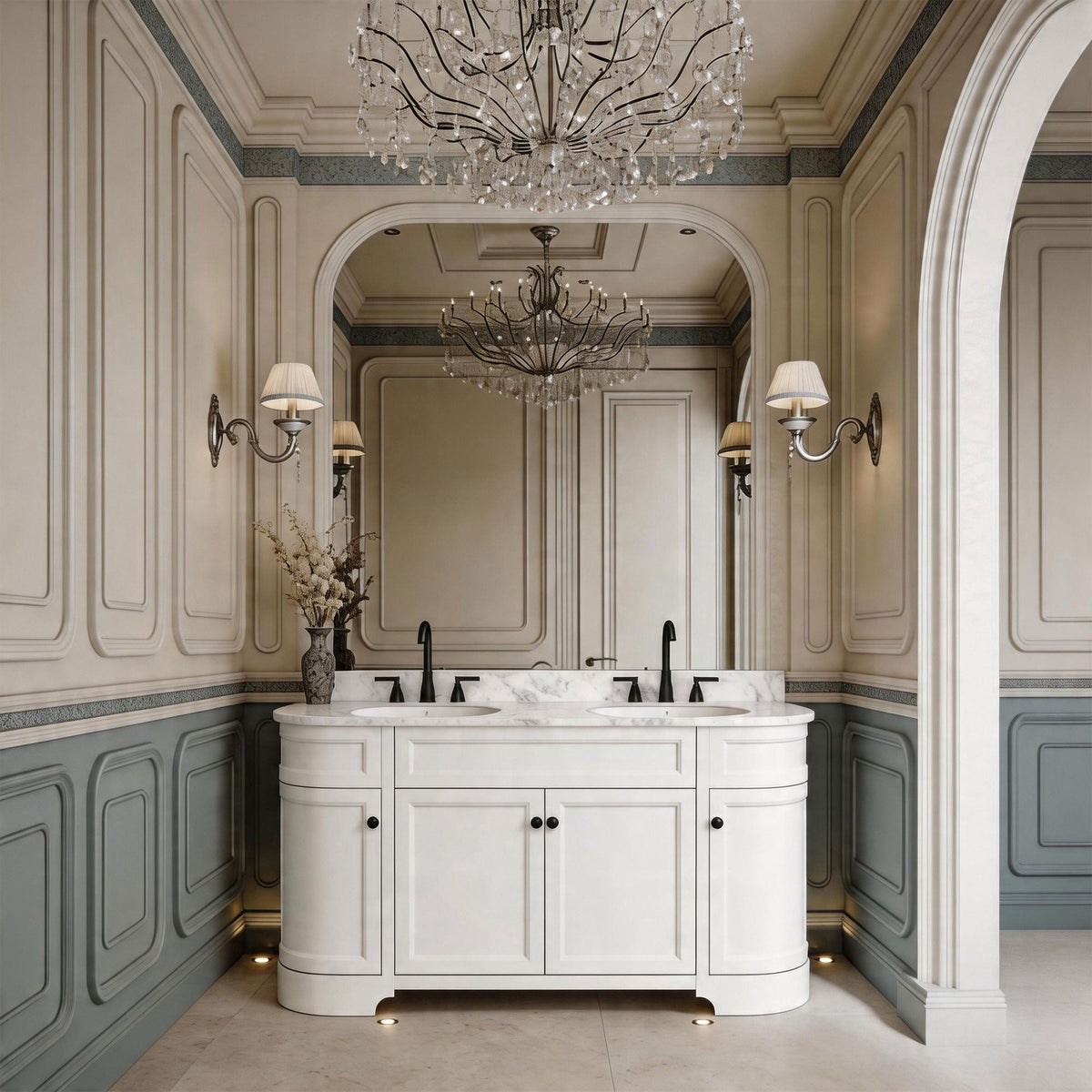 Opuluxe 60" Double Sink Freestanding Bath Vanity with Stone Top, Solid Wood, Soft-Close, Assembled