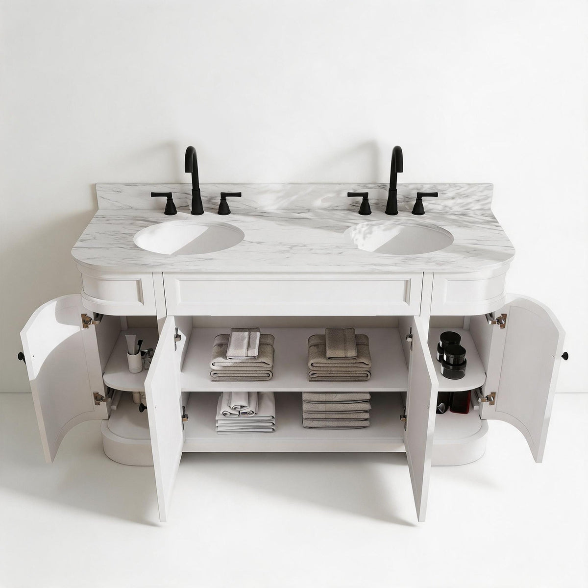 Opuluxe 60" Double Sink Freestanding Bath Vanity with Stone Top, Solid Wood, Soft-Close, Assembled