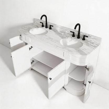 Opuluxe 60" Double Sink Freestanding Bath Vanity with Stone Top, Solid Wood, Soft-Close, Assembled