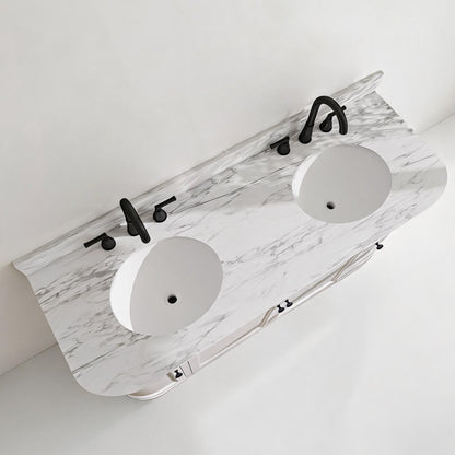 Opuluxe 60" Double Sink Freestanding Bath Vanity with Stone Top, Solid Wood, Soft-Close, Assembled