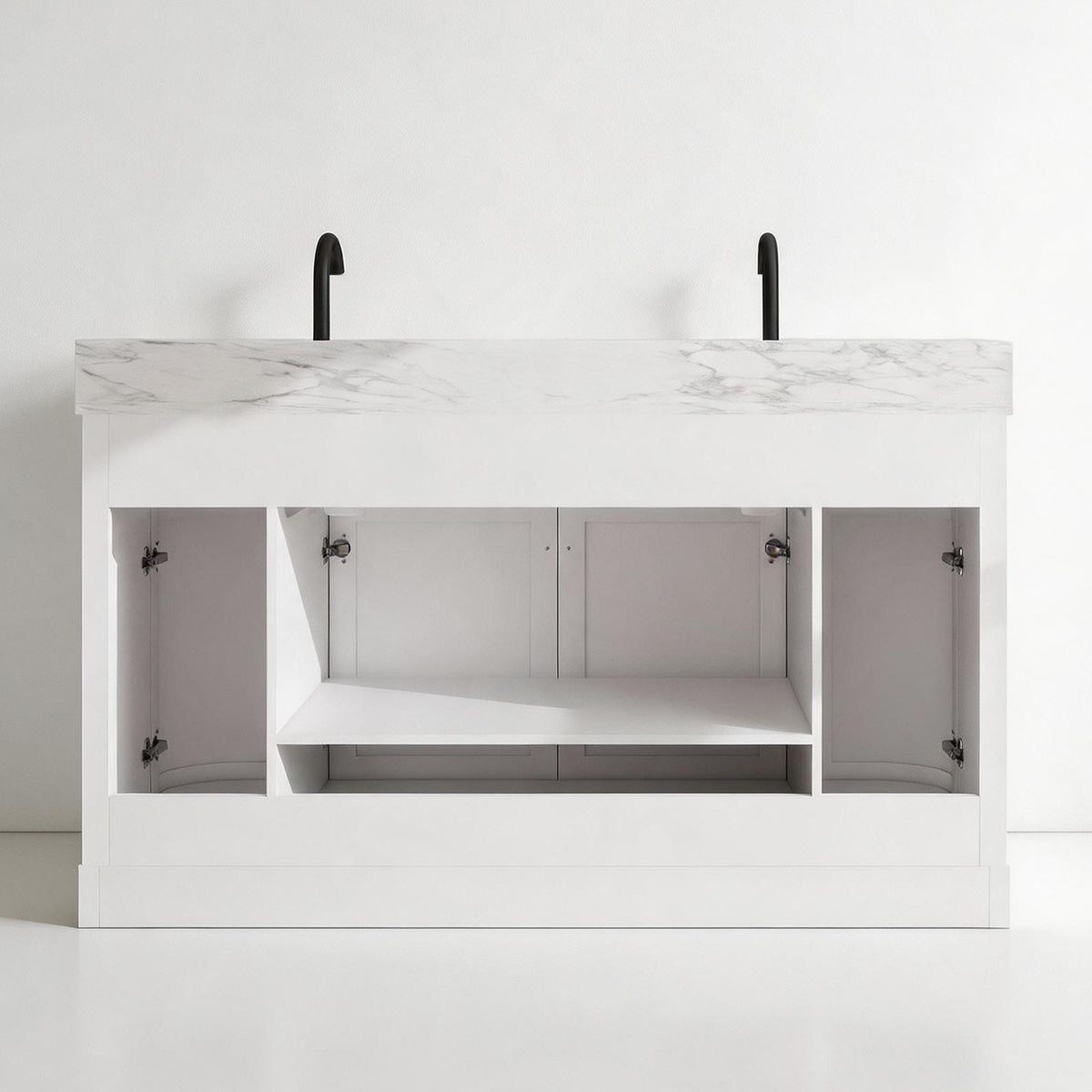 Opuluxe 60" Double Sink Freestanding Bath Vanity with Stone Top, Solid Wood, Soft-Close, Assembled