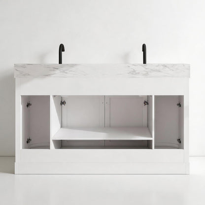 Opuluxe 60" Double Sink Freestanding Bath Vanity with Stone Top, Solid Wood, Soft-Close, Assembled