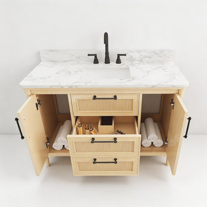 Vantara 48" Single Sink Freestanding Bath Vanity with Stone Top, Solid Wood, Soft-Close, Assembled