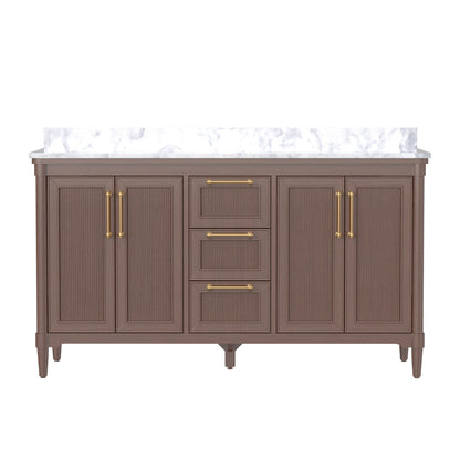 Vantara 60" Double Sink Freestanding Bath Vanity with Stone Top, Solid Wood, Soft-Close, Assembled