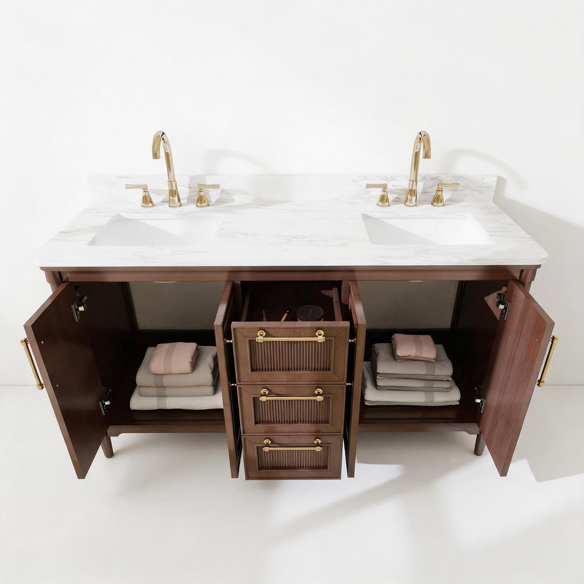 Vantara 60" Double Sink Freestanding Bath Vanity with Stone Top, Solid Wood, Soft-Close, Assembled