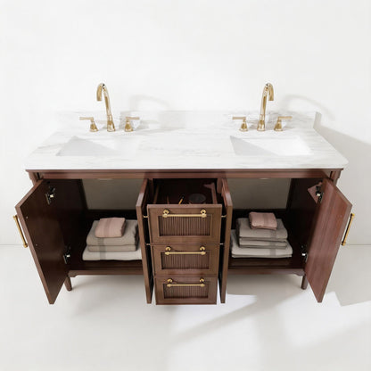 Vantara 60" Double Sink Freestanding Bath Vanity with Stone Top, Solid Wood, Soft-Close, Assembled