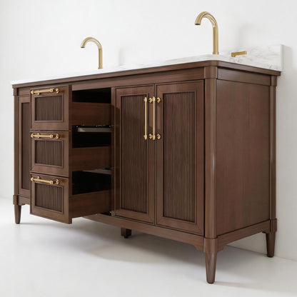 Vantara 60" Double Sink Freestanding Bath Vanity with Stone Top, Solid Wood, Soft-Close, Assembled