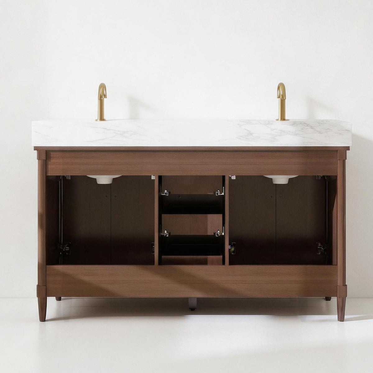 Vantara 60" Double Sink Freestanding Bath Vanity with Stone Top, Solid Wood, Soft-Close, Assembled