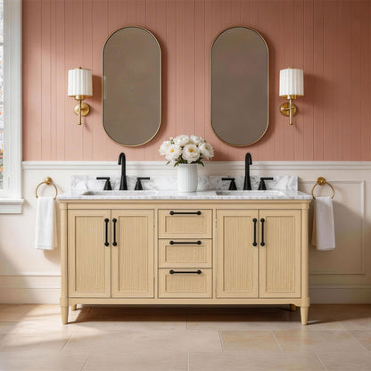 Vantara 60" Double Sink Freestanding Bath Vanity with Stone Top, Solid Wood, Soft-Close, Assembled