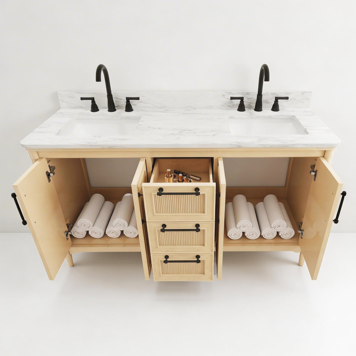 Vantara 60" Double Sink Freestanding Bath Vanity with Stone Top, Solid Wood, Soft-Close, Assembled
