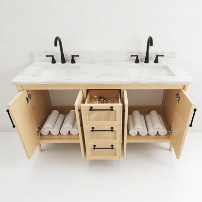 Vantara 60" Double Sink Freestanding Bath Vanity with Stone Top, Solid Wood, Soft-Close, Assembled