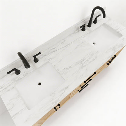 Vantara 60" Double Sink Freestanding Bath Vanity with Stone Top, Solid Wood, Soft-Close, Assembled