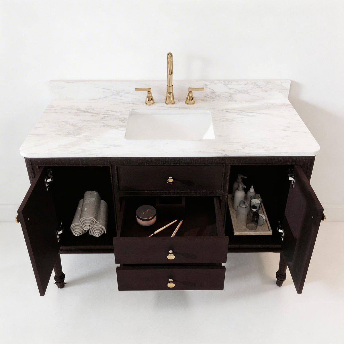 Verve 48" Single Sink Freestanding Bath Vanity with Stone Top, Solid Wood, Soft-Close, Assembled