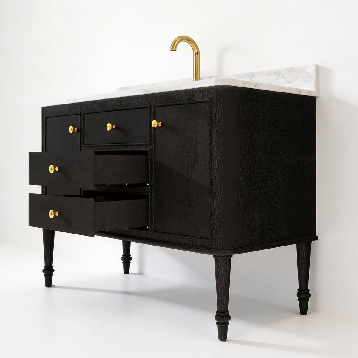 Verve 48" Single Sink Freestanding Bath Vanity with Stone Top, Solid Wood, Soft-Close, Assembled