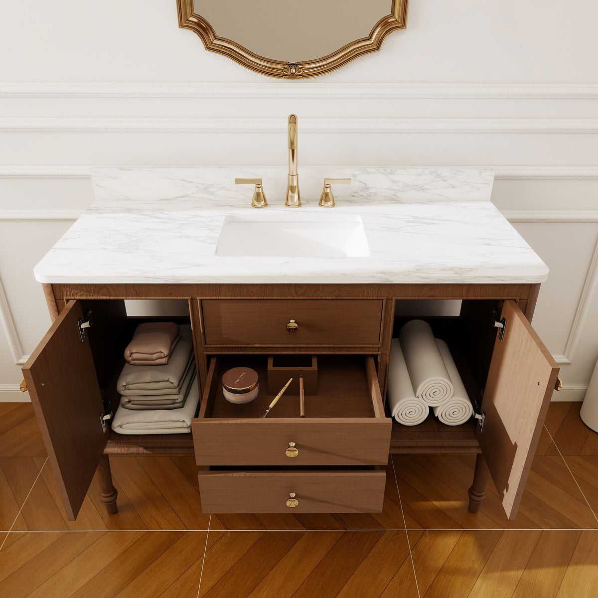 Verve 48" Single Sink Freestanding Bath Vanity with Stone Top, Solid Wood, Soft-Close, Assembled
