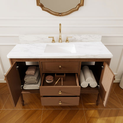 Verve 48" Single Sink Freestanding Bath Vanity with Stone Top, Solid Wood, Soft-Close, Assembled