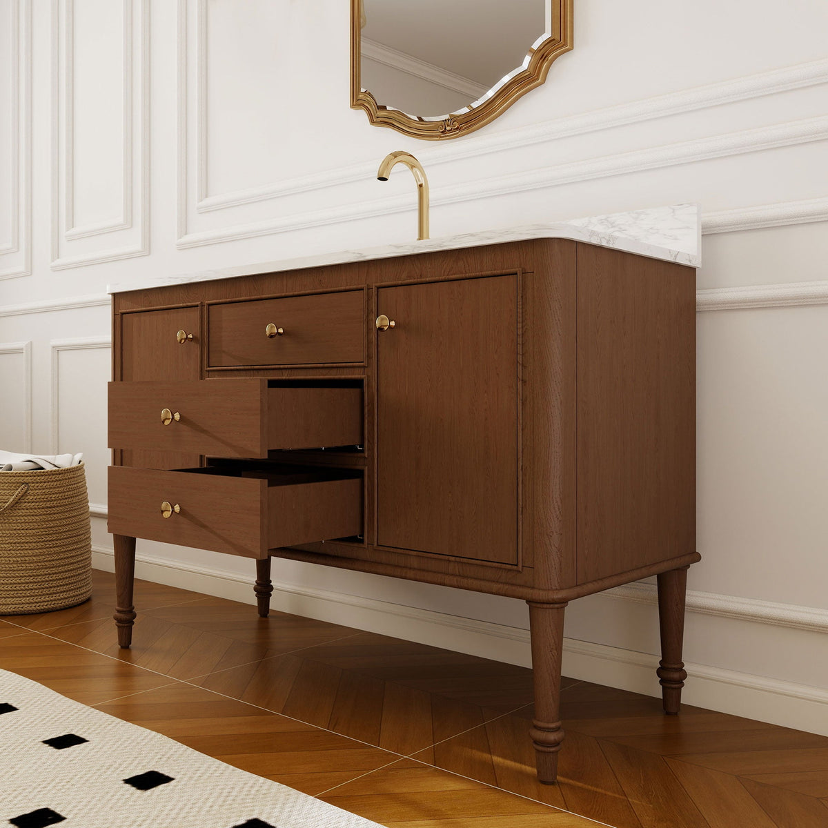 Verve 48" Single Sink Freestanding Bath Vanity with Stone Top, Solid Wood, Soft-Close, Assembled