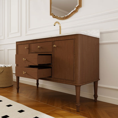 Verve 48" Single Sink Freestanding Bath Vanity with Stone Top, Solid Wood, Soft-Close, Assembled