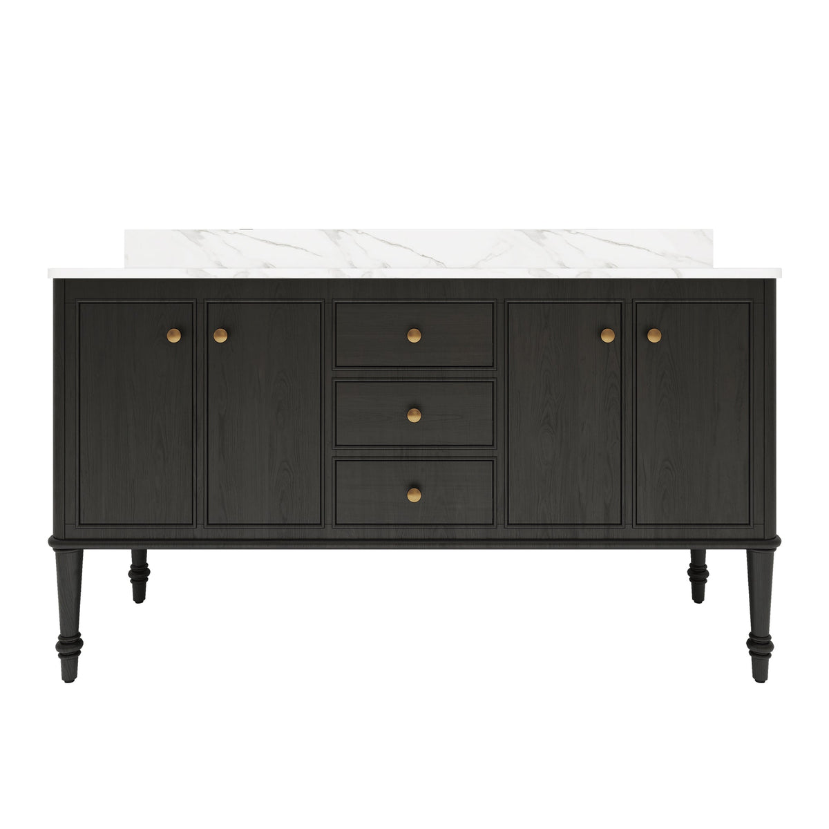 Verve 60" Double Sink Freestanding Bath Vanity with Stone Top, Solid Wood, Soft-Close, Assembled