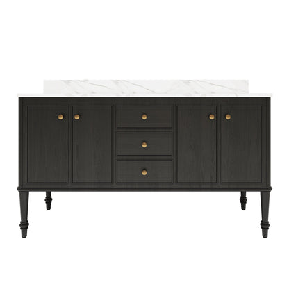 Verve 60" Double Sink Freestanding Bath Vanity with Stone Top, Solid Wood, Soft-Close, Assembled