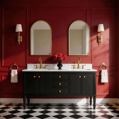 Verve 60" Double Sink Freestanding Bath Vanity with Stone Top, Solid Wood, Soft-Close, Assembled