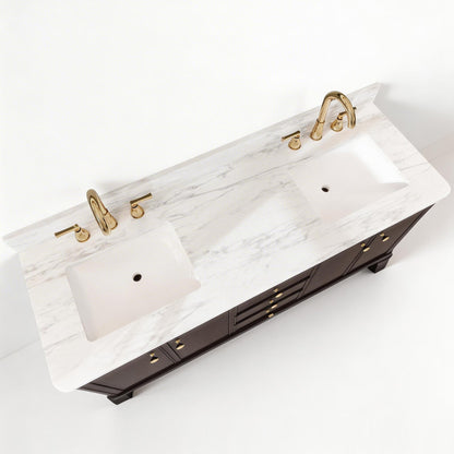 Verve 60" Double Sink Freestanding Bath Vanity with Stone Top, Solid Wood, Soft-Close, Assembled
