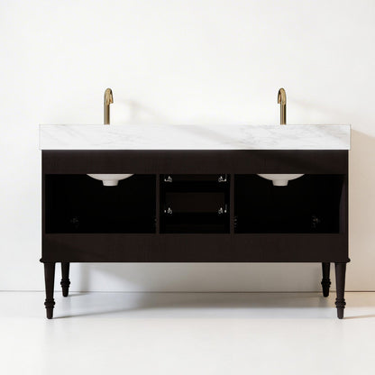 Verve 60" Double Sink Freestanding Bath Vanity with Stone Top, Solid Wood, Soft-Close, Assembled