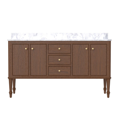 Verve 60" Double Sink Freestanding Bath Vanity with Stone Top, Solid Wood, Soft-Close, Assembled