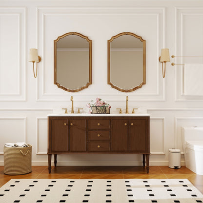 Verve 60" Double Sink Freestanding Bath Vanity with Stone Top, Solid Wood, Soft-Close, Assembled