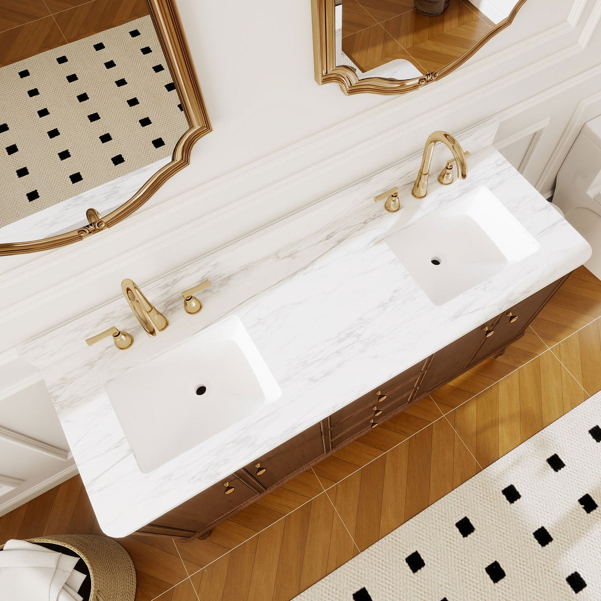 Verve 60" Double Sink Freestanding Bath Vanity with Stone Top, Solid Wood, Soft-Close, Assembled