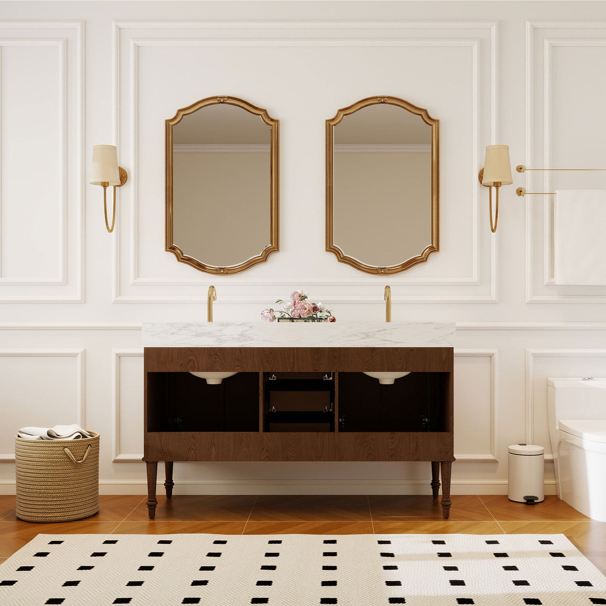 Verve 60" Double Sink Freestanding Bath Vanity with Stone Top, Solid Wood, Soft-Close, Assembled