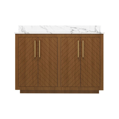 Zoom 48" Double Sink Freestanding Bath Vanity with Stone Top, Solid Wood, Soft-Close, Assembled