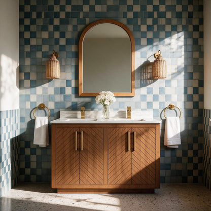 Zoom 48" Double Sink Freestanding Bath Vanity with Stone Top, Solid Wood, Soft-Close, Assembled