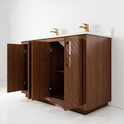Zoom 48" Double Sink Freestanding Bath Vanity with Stone Top, Solid Wood, Soft-Close, Assembled
