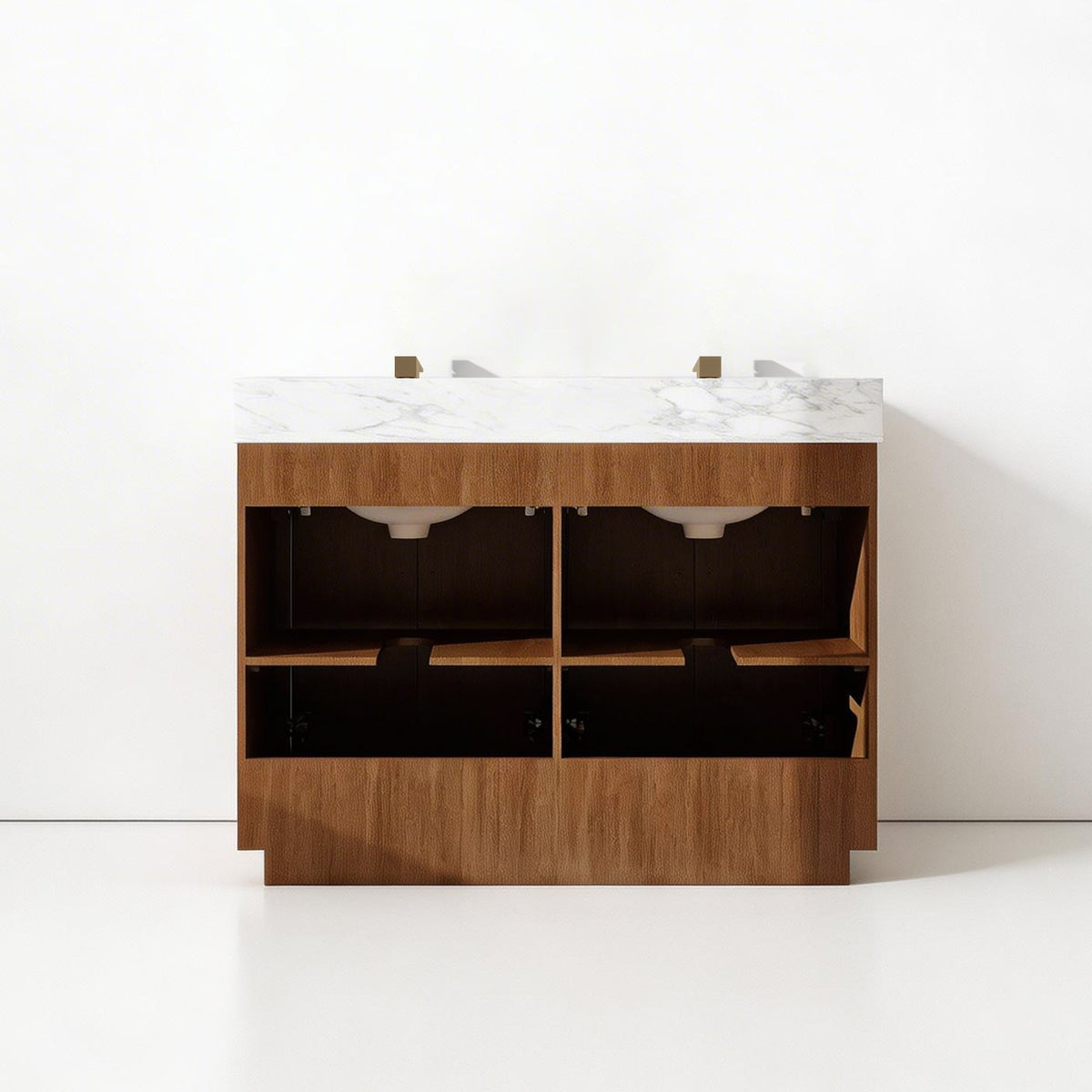 Zoom 48" Double Sink Freestanding Bath Vanity with Stone Top, Solid Wood, Soft-Close, Assembled