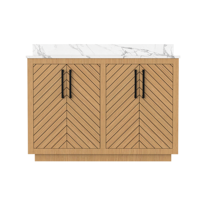 Zoom 48" Double Sink Freestanding Bath Vanity with Stone Top, Solid Wood, Soft-Close, Assembled