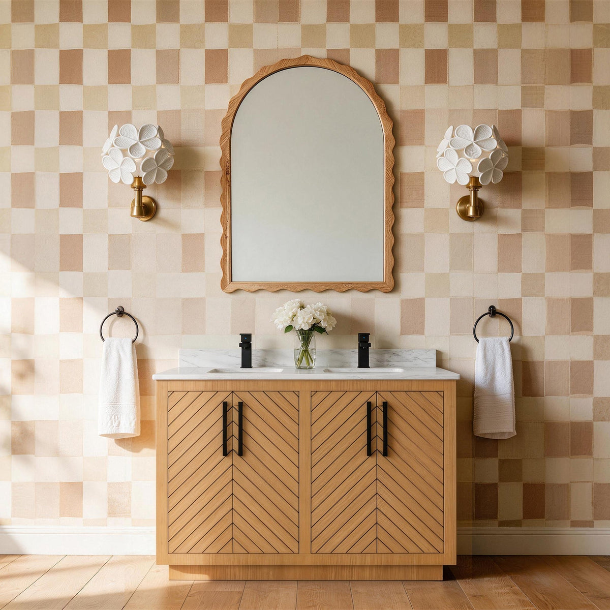 Zoom 48" Double Sink Freestanding Bath Vanity with Stone Top, Solid Wood, Soft-Close, Assembled