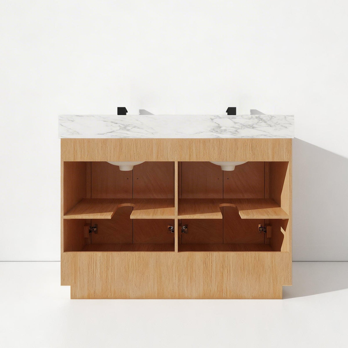Zoom 48" Double Sink Freestanding Bath Vanity with Stone Top, Solid Wood, Soft-Close, Assembled